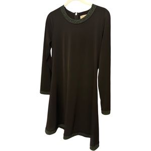MICHAEL Michael Kors Long Sleeve Jersey Dress with Animal Print Detail, Size L